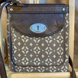 Fossil leather/canvas crossbody w/card slots roomy